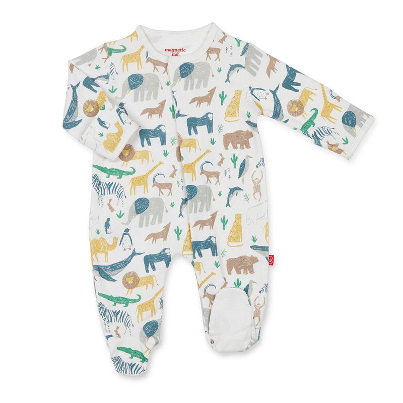 Magnetic Me 100% Organic Cotton Magnetic Baby Footie Pajamas | Super Soft Cotton Fabric | Serengeti | 6-9 Months - Image 1